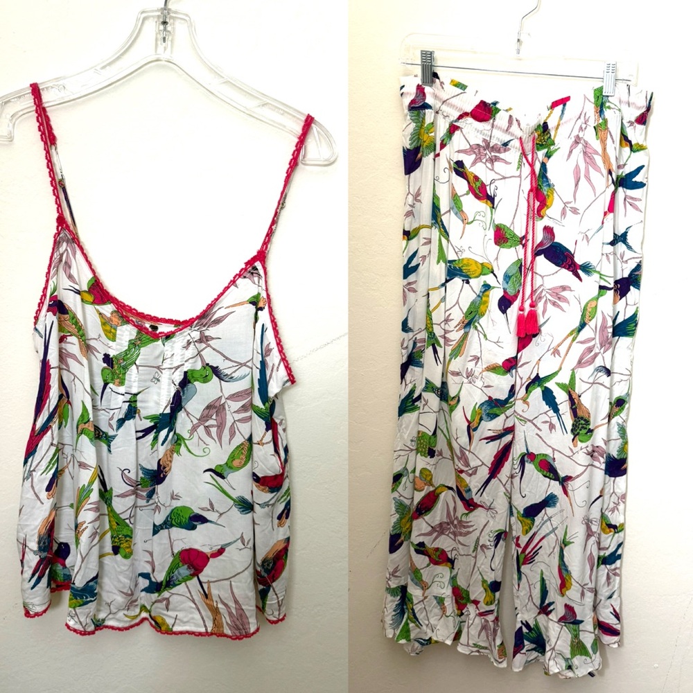 Anthropologie Multicolor Bird Print Pajama Set